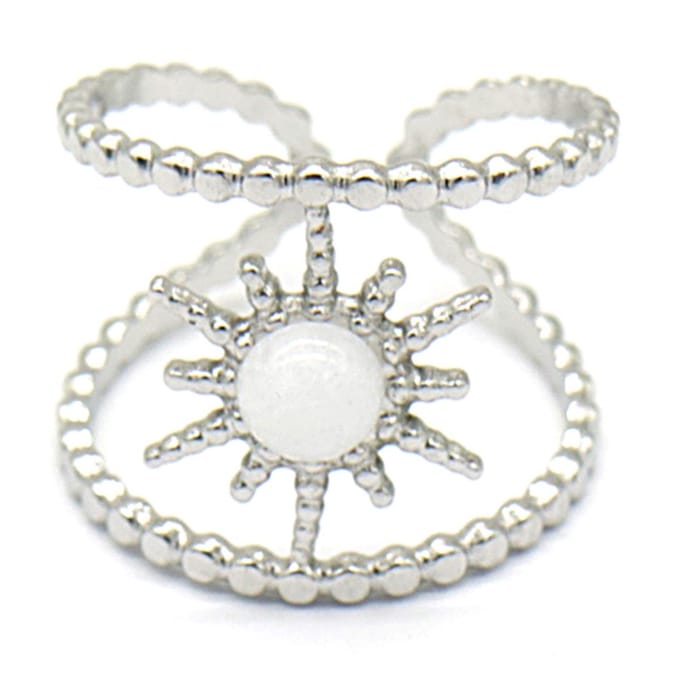 Ring - Ster met Steen - RVS - One Size - Chalcedoon Wit - Zilverkleurig
