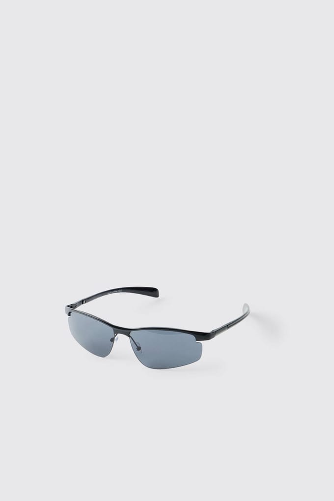 Metalen Omrande Wrap-around Zonnebril | Black