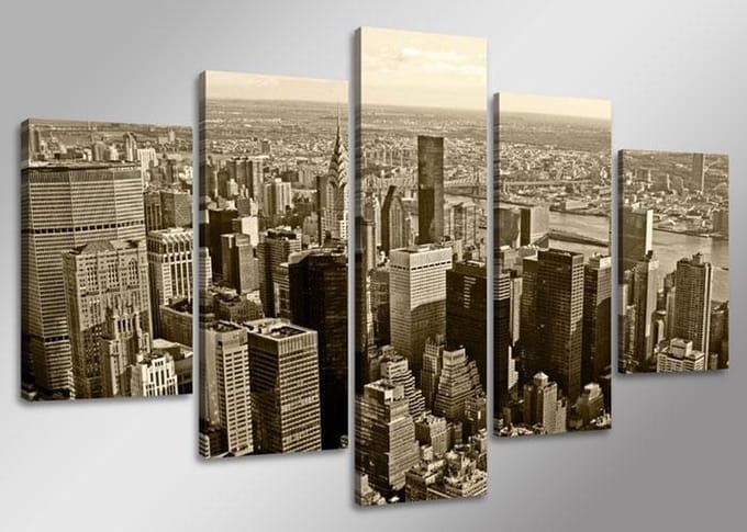 New York - Canvas Schilderij Vijfluik 160 x 80 cm
