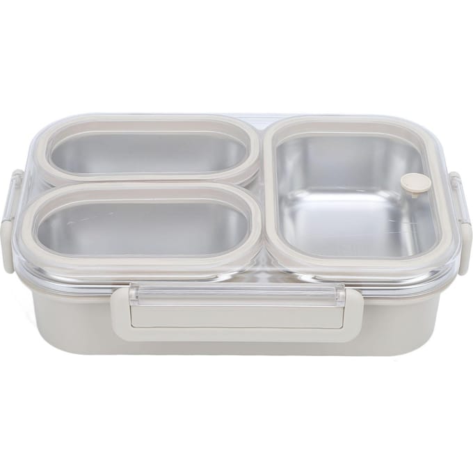 Verdeelde Lunchbox 304 Roestvrij Staal Lekdicht Verwarmbaar 3 Vakken Rechthoekige Voedselcontainer Gray gray