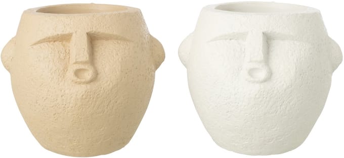 J-Line bloempot - polyresin - wit/beige - small - 2 stuks