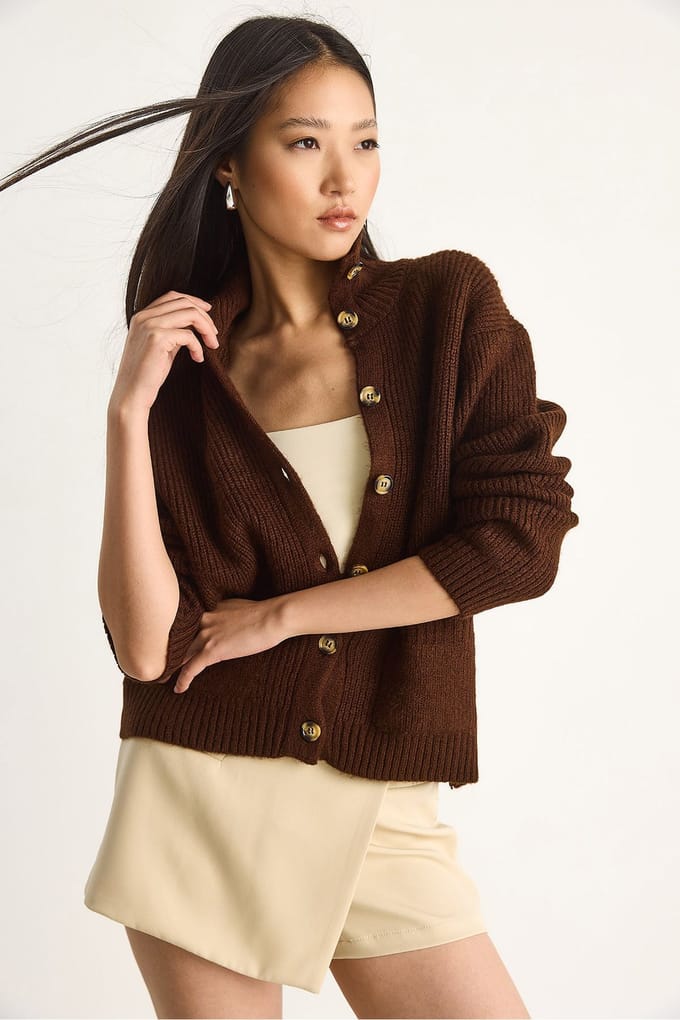 Gestructureerde Breikleding Lange Mouwen Cardigan