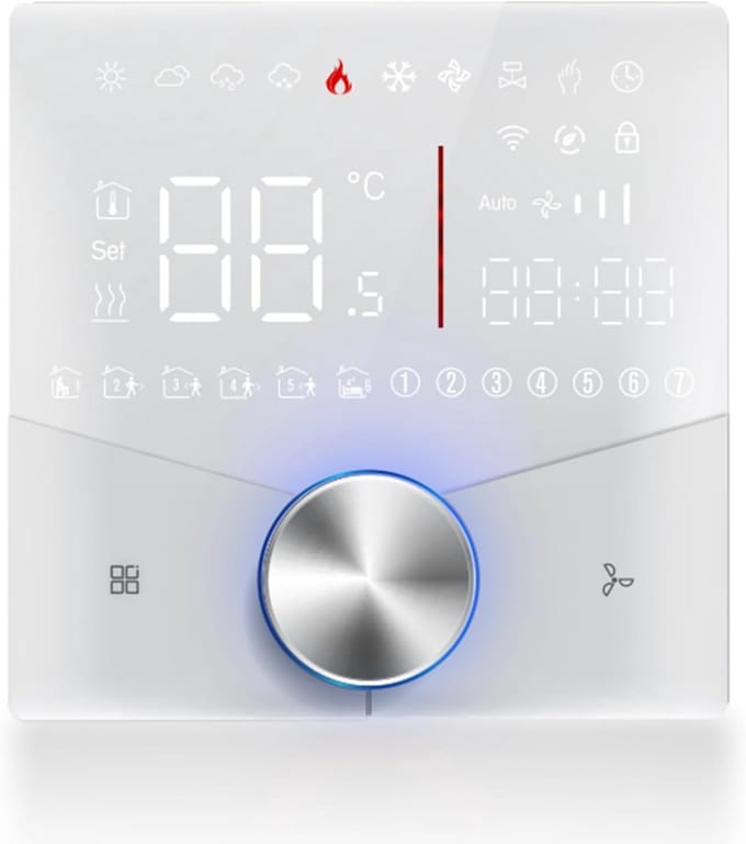 Slimme Thermostaat - WiFi Controller - Energie Besparen - LED Paneel - 12.4 mm Dun - Wit