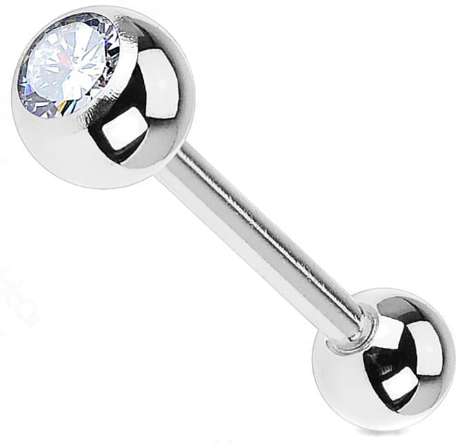 Tongpiercing titanium Jewelled Barbell 1.6x19x5 - zilver - LMPiercings