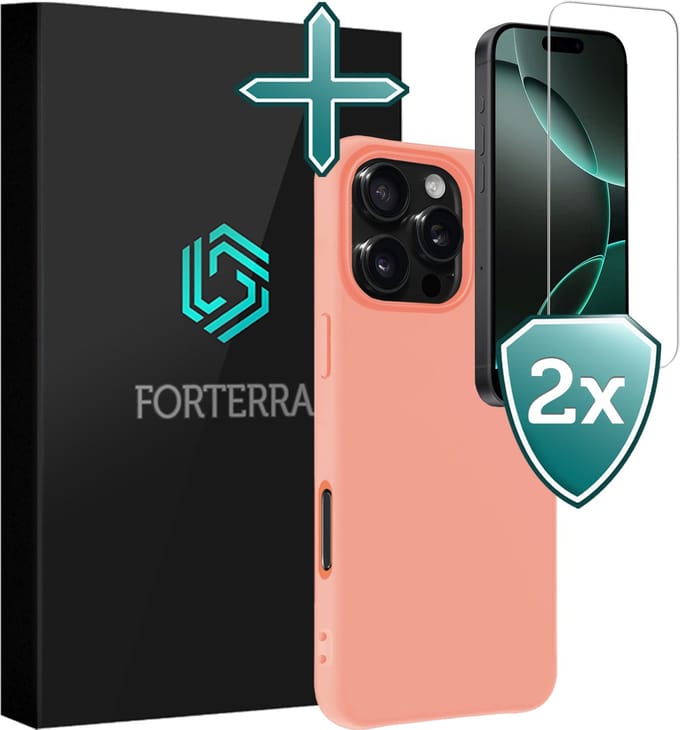 Hoesje Met 2x Screenprotector - Geschikt voor Apple iPhone 16 Pro Max - Sterk & Shockproof - Telefoon Hoes - Back Cover - Siliconen Case - Perzik