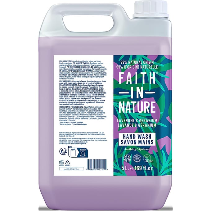 Faith in Nature Handzeep Lavendel & Geranium - 5L