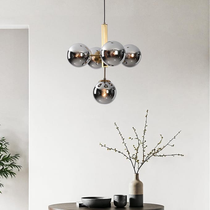 LumenXL Moderne hanglamp Kenji, 5-lichts - Smoke glas - spiegeleffect