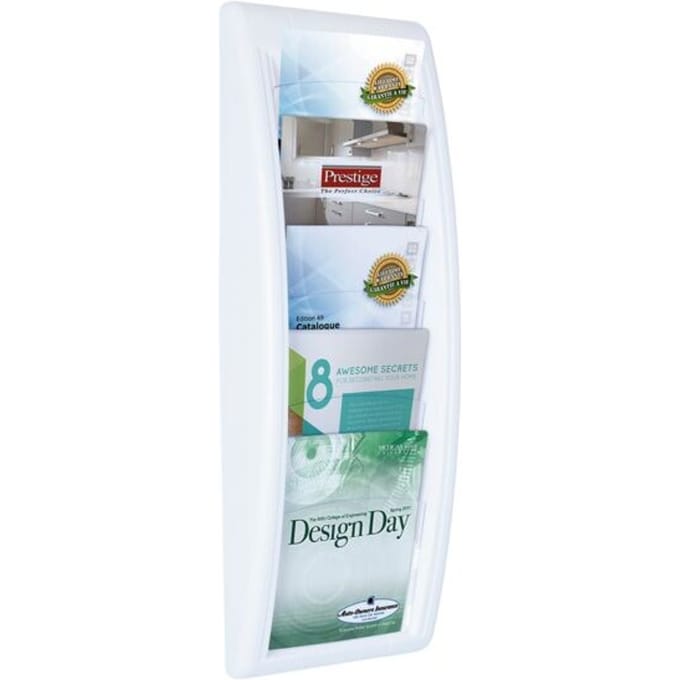 Paperflow Quickfit folderwandhouder, 5 vakken in DIN A5 formaat, B 228 x D 95 x H 650 mm, polystyreen, wit