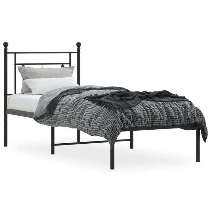 vidaXL - Bedframe - met - hoofdbord - metaal - zwart - 75x190 - cm