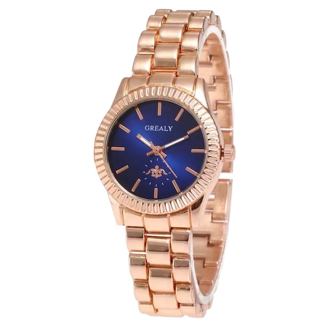 Grealy - Dameshorloge - Roestvrij Staal - Rosé en Blauw