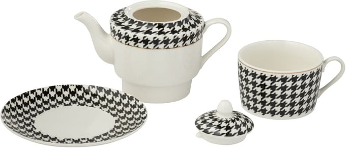 J-Line theepot Pied-Poule - porselein - wit/zwart