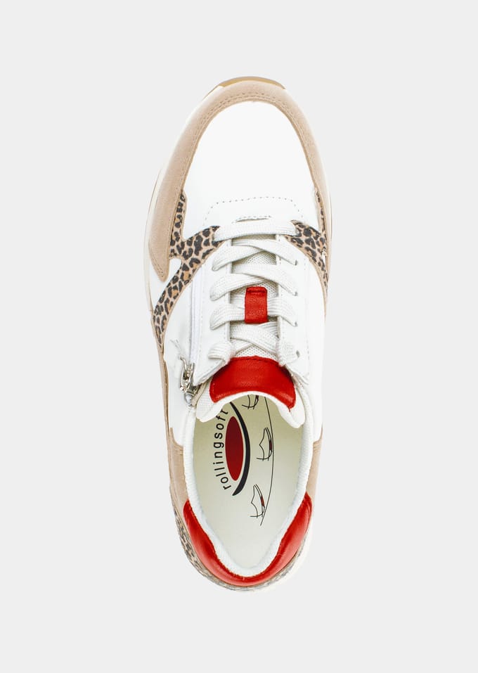 Leren sneakers met ritssluiting - wit / beige / rood - Gr. 39 van Goldner Fashion