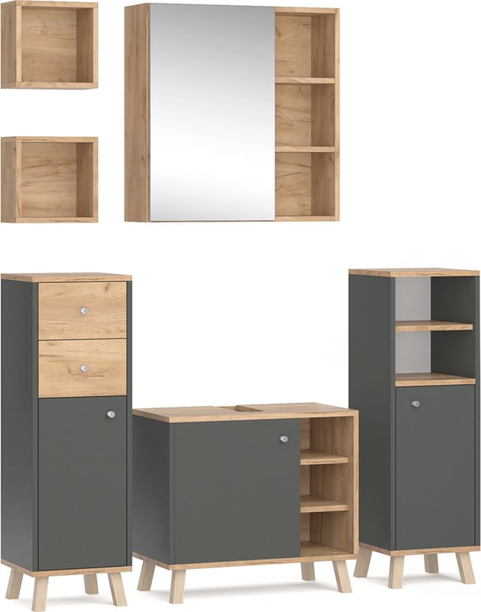 Vicco Badkamermeubel set Senyo, Antraciet, 6-delig