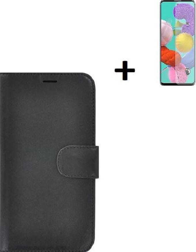 Oppo A73 5G Hoesje - Oppo A73 5G Screenprotector - Oppo A73 5G Wallet Book Case Echt Leer Zwart + Screenprotector