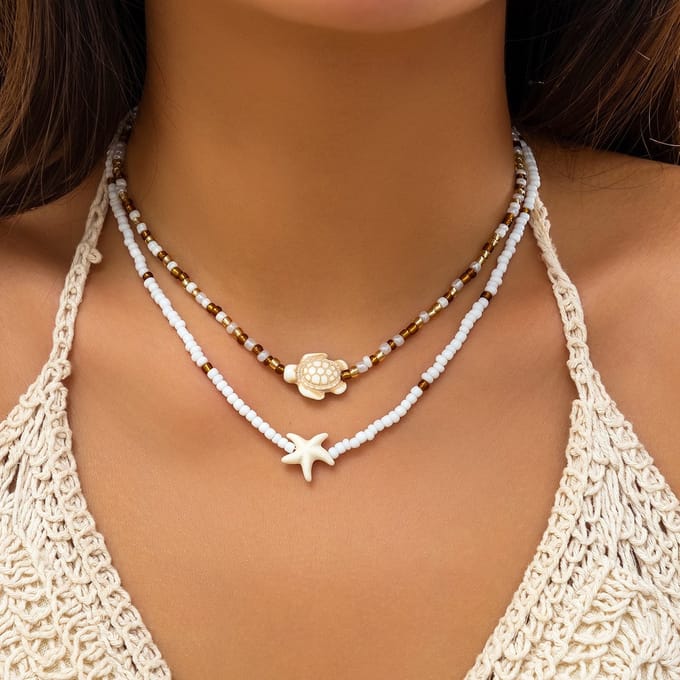 Dubbele ketting - Kraaltjes - Zomer - Strand - Zeester- Schildpad