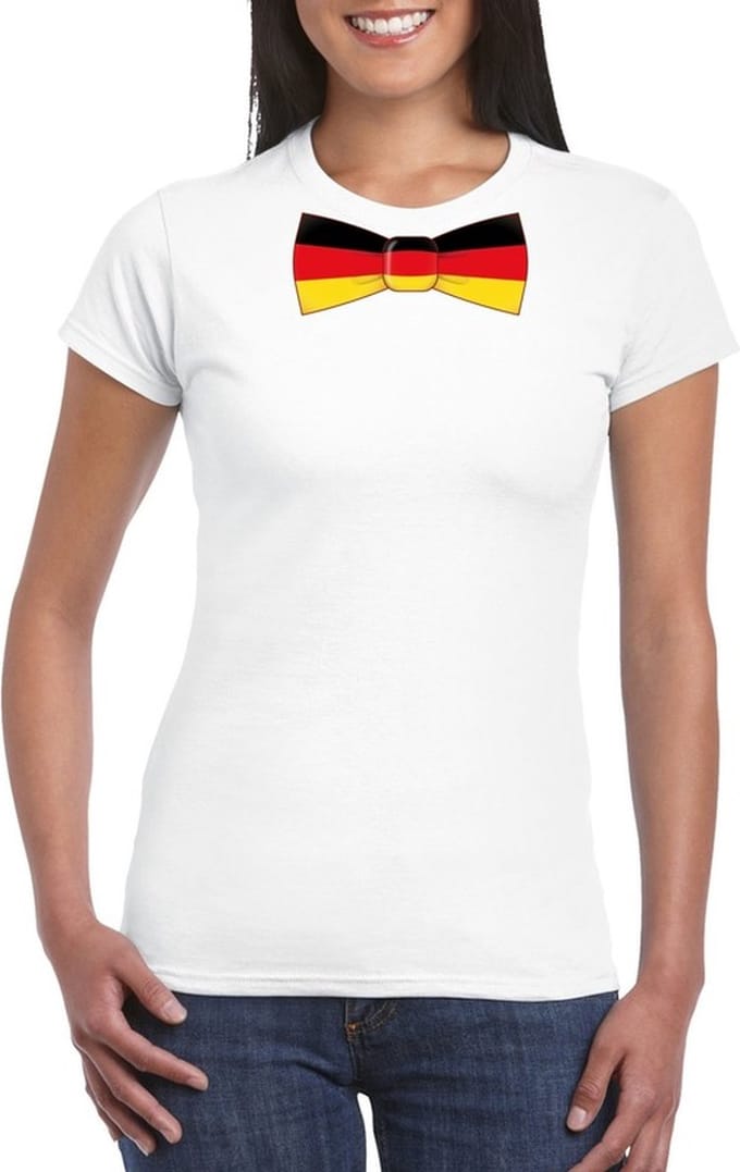 Wit t-shirt met Duitse vlag strikje dames - Duitsland supporter M