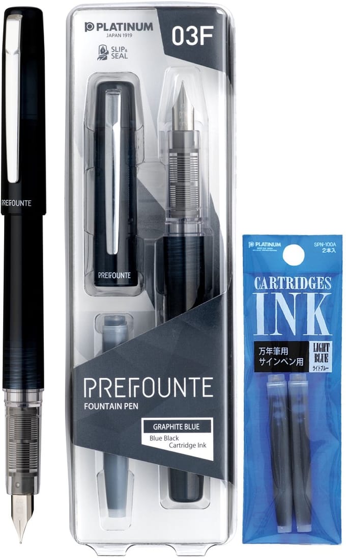 Platinum - Prefounte Vulpen - Medium - Graphite Blue - Met Lichtblauwe vullingen