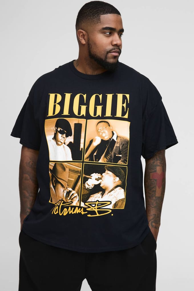 Plus Notorious BIG License Print T-Shirt | Black | Size 2XL