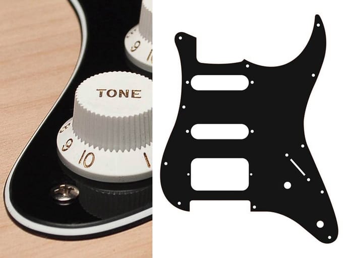 Boston ST-322-B pickguard, Stallion, SSH, 2 pot holes, 3-5 switch, 3 ply, black