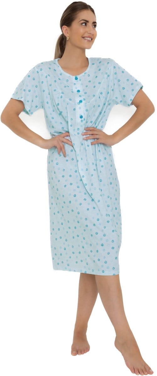 Cocodream Nachthemd 'Blue Button' - Dames Nachtmode - Korte Mouw - Blauw - Maat M