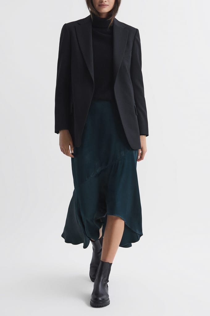 Reiss Asymmetric Slip Skirt Teal Größe: 4 | Midiröcke Outlet | Damen | Cyan