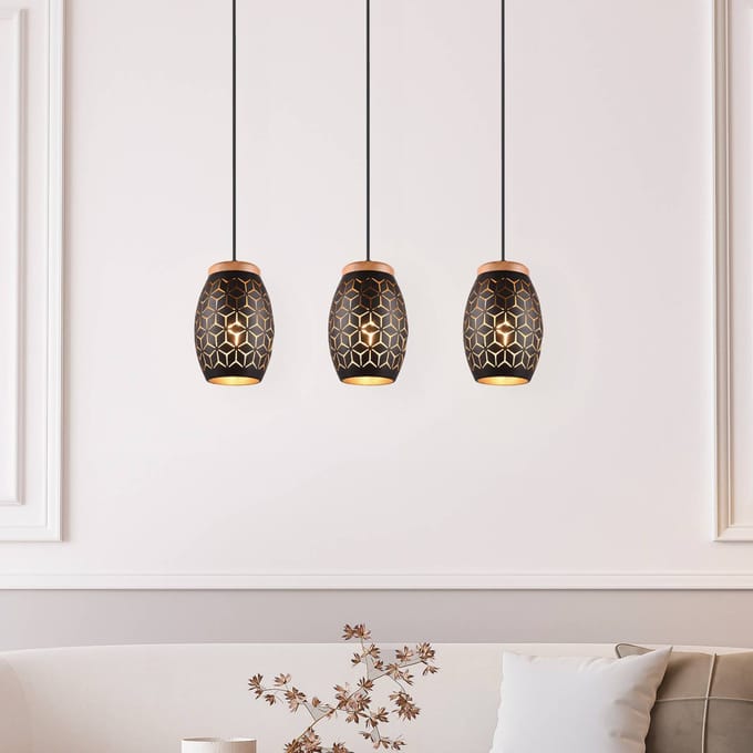 REALITY BIDAR - Hanglamp - Zwart-goud - excl. 3x E27 4 W - Voetschakelaar - Zwenkbaar