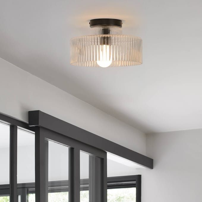 COREP Plafondlamp Lorenzo, transparant/zwart, Ø 28 cm, glas