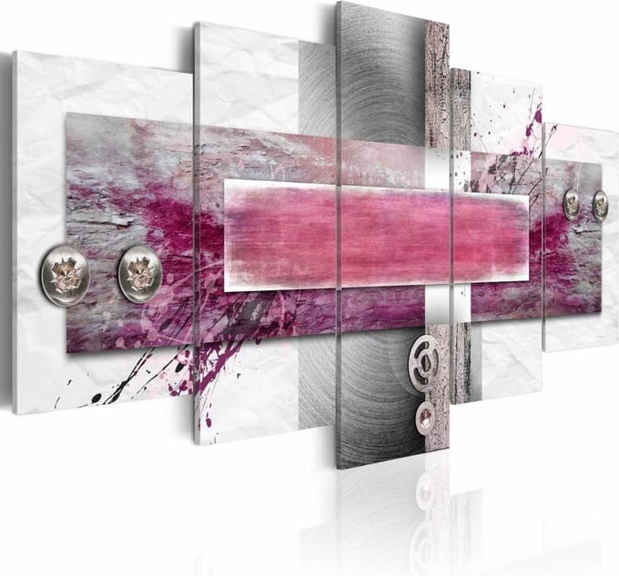 Schilderij - zondige gedachten, Roze/Wit,  5luik
