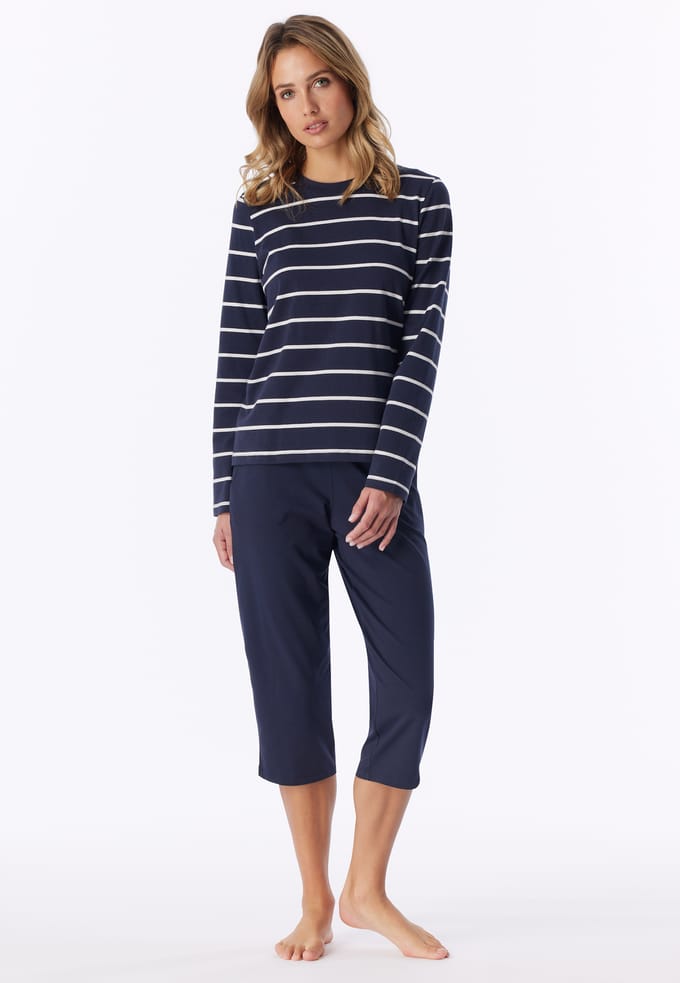 Schiesser dames pyjamashirt korte mouw - Mix & Relax - Los wijd katoenen pyjama shirt donkerblauw - 48