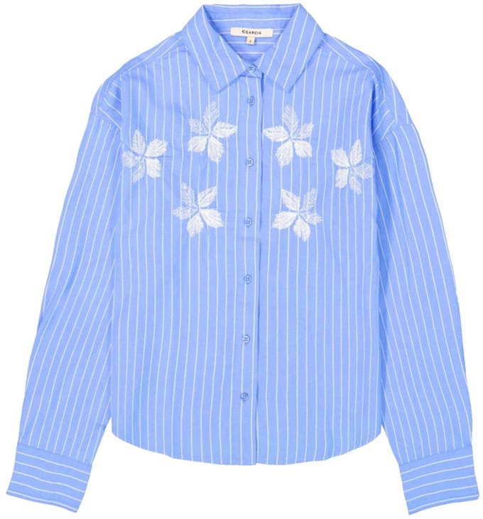 GARCIA Dames Effen Blouse Blauw Lange mouw