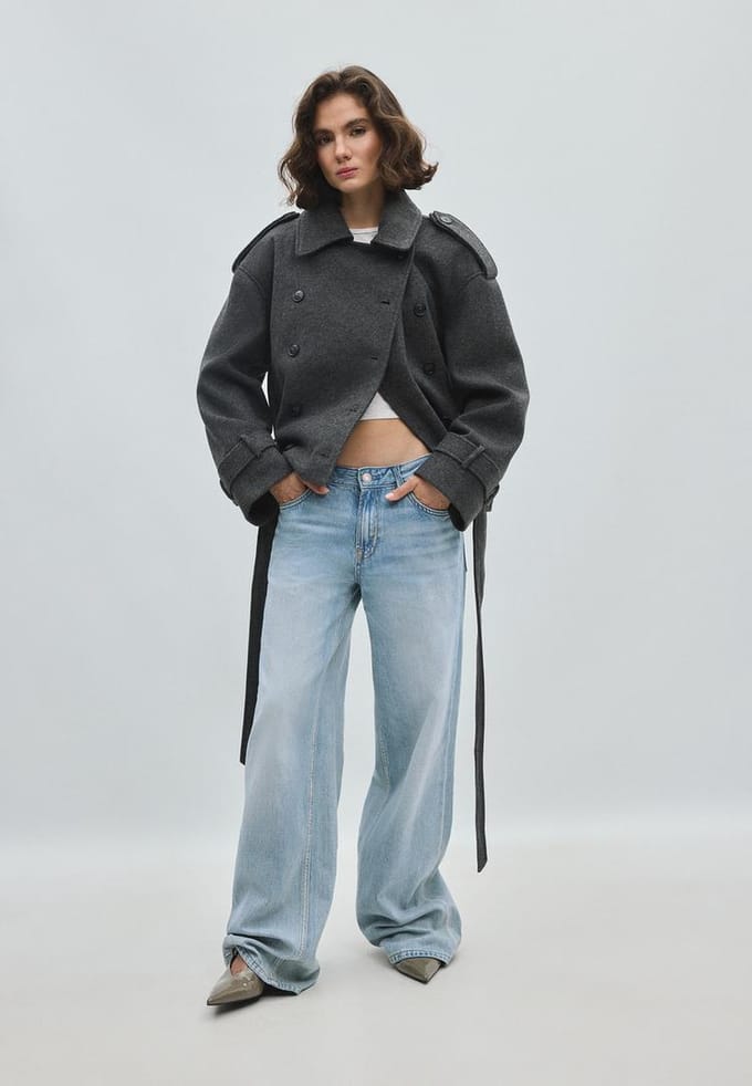 Stradivarius Oversized trenchcoat met zachte touch  Donkergrijs S