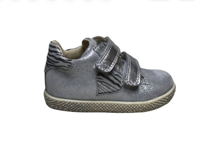Falcotto Mt 18 velcro's zebra hart lederen sneakers Caryb glitter grijs