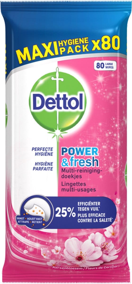 Dettol Schoonmaakdoekjes Power & Fresh - Kersenbloesem - 80 stuks