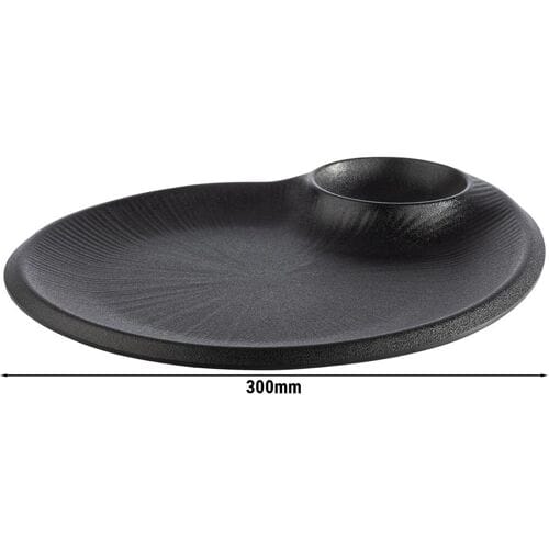 GGM Gastro (6 Stück) Teller - NERO - Melamin - 300x250mm - mit Dipschale 60ml
