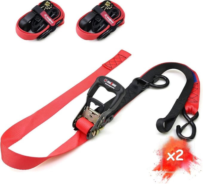 Set van 2 Verstelbare Ratel Spanbanden 1500 Kgf met Haak en Soft Loop voor Motor, Trailer, Boot
