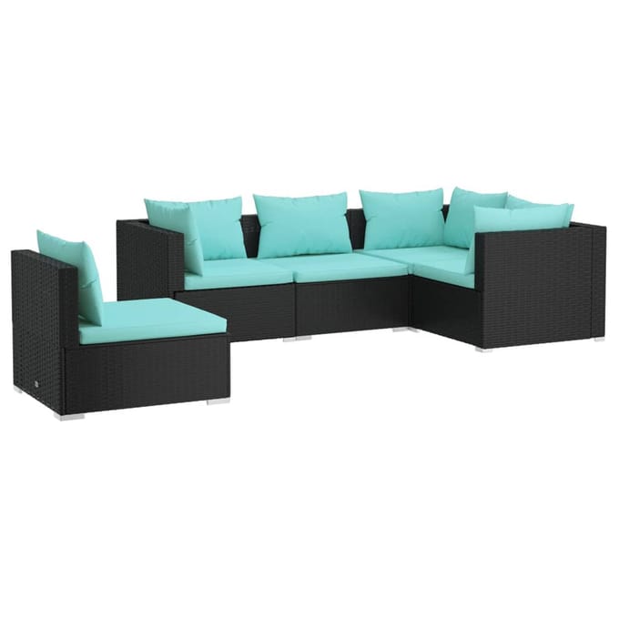vidaXL - 5-delige - Loungeset - met - kussens - poly - rattan - zwart