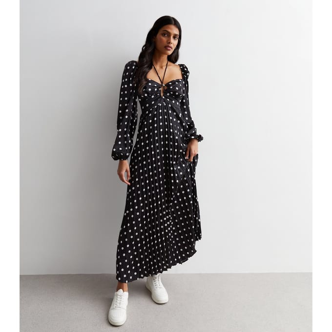 Polka Dot geplooide uitgesneden maxi-jurk