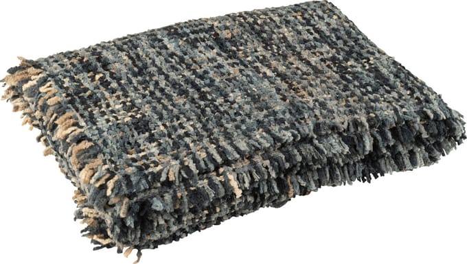 J-Line plaid Tweed - katoen - blauw/wit - 180 x 130 cm