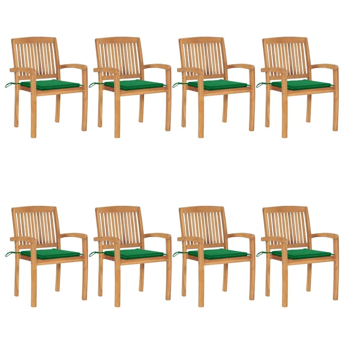 vidaXL - Tuinstoelen - stapelbaar - 8 - st - met - kussens - massief - teakhout