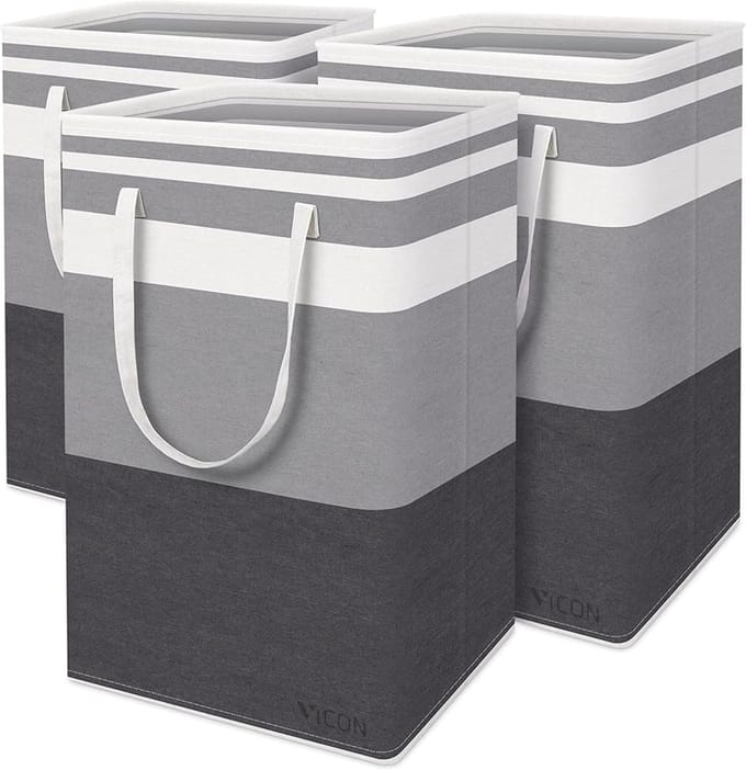 Draagbare Wasmand - Waszak Organizer - Sorteren Kleding - Zelfstaand Ontwerp - 3x 75L Capaciteit - Natuurlijke Kleur