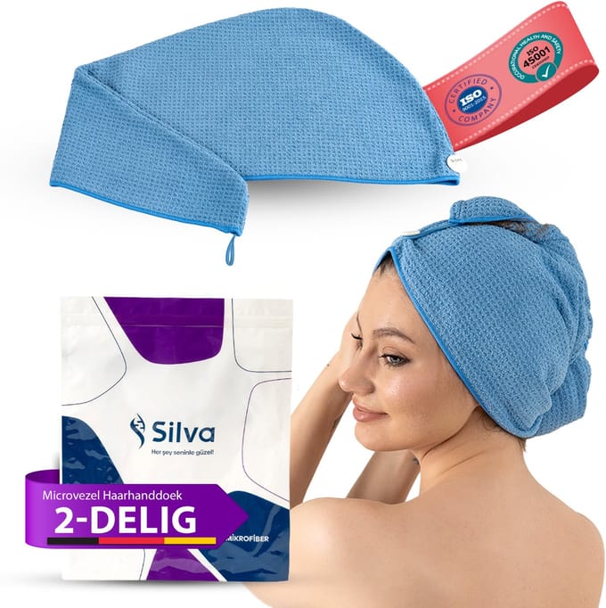Silva - Haarhanddoek - Microvezel Handdoek voor Haar - 2 Stuks - Blauw