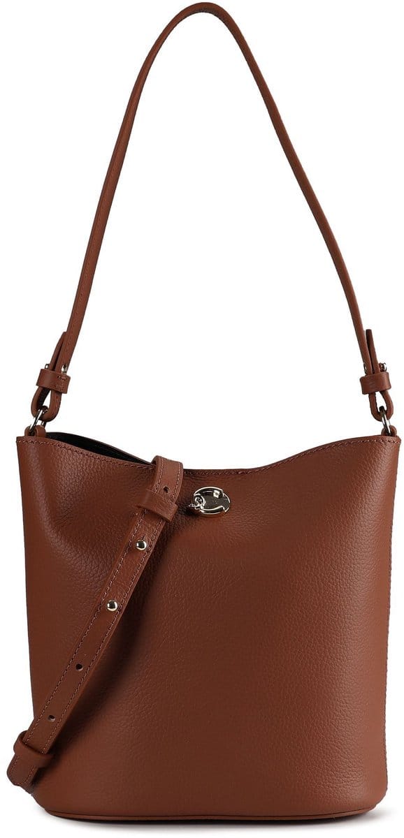 COCCINELLE Leren schoudertas Nikla Mini Bag Double Grainy Leather Cognac / Noir bruine
