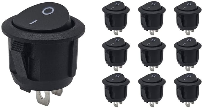ProRide Wipschakelaar ON/OFF KCD2-202 - 2-pins - Rond ?20mm - 250V/6A - Zwart - 10 stuks