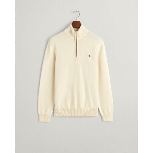 Gant Trui Casual Cotton Half Zip Rib Endings Crème / male