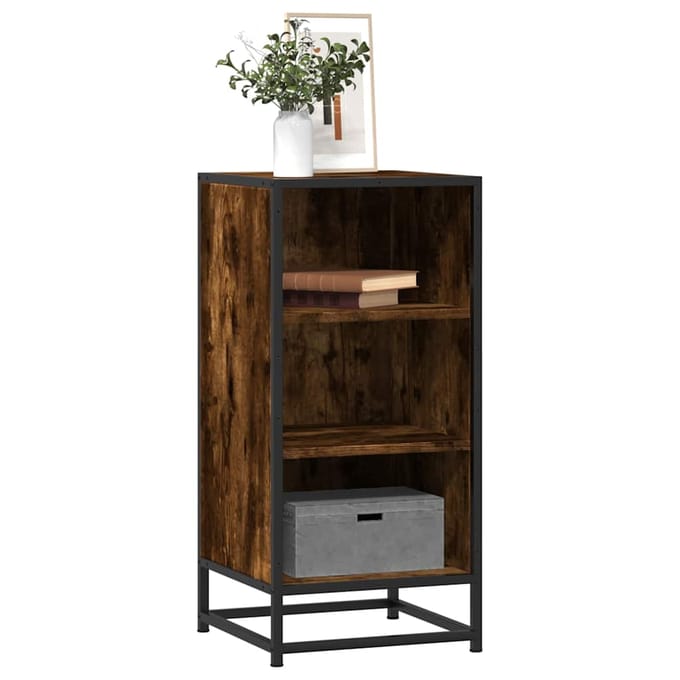 vidaXL - Dressoir - 35,5x35x76 - cm - bewerkt - hout - en - metaal - gerookt - eiken