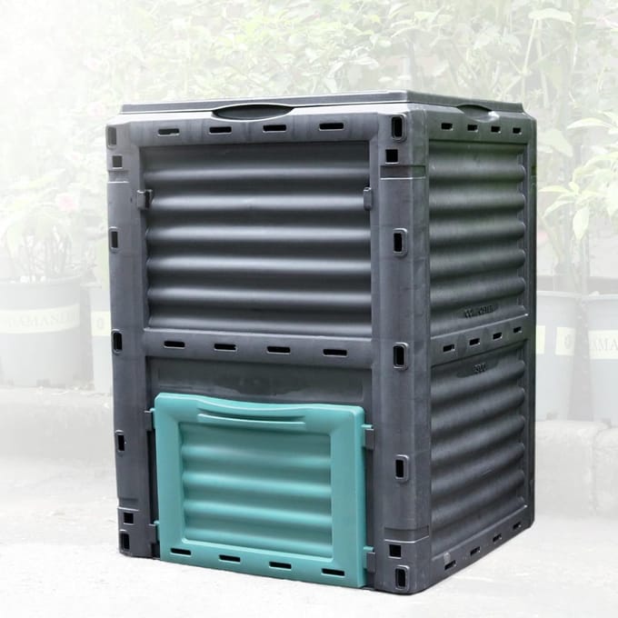 Compostbak met Deksel - Afvalbak Tuin - Afval Verwerken - Grote Capaciteit - 300 Liter - Zwart