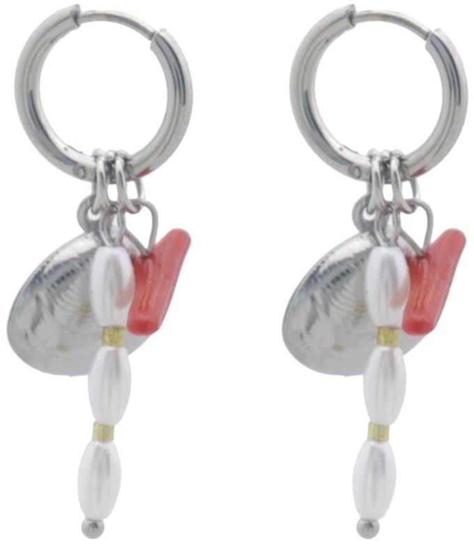 Dames Oorbellen – Zeeschelp Design – Zilver/Multicolor – 4 cm – Nikkelvrij