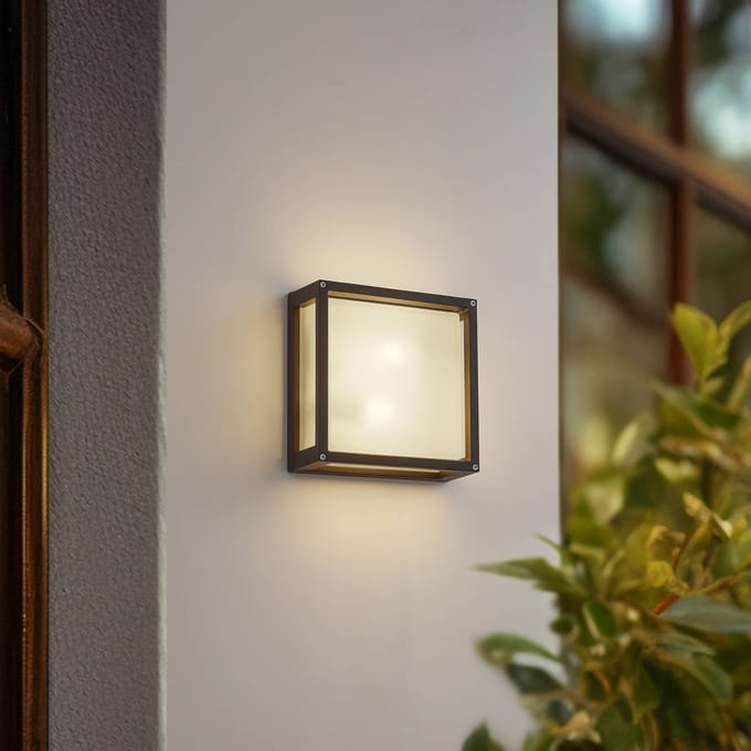 Lucande - Wandlamp buiten - 2lichts - Aluminium, glas - H: 25 cm - E27 - antraciet, melkglas