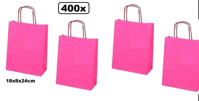 400x Papieren koordtas pink 18x8x24cm.