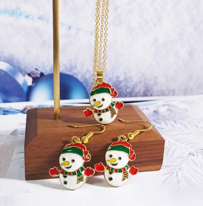 sieradenset ketting + oorbellen sneeuwpop